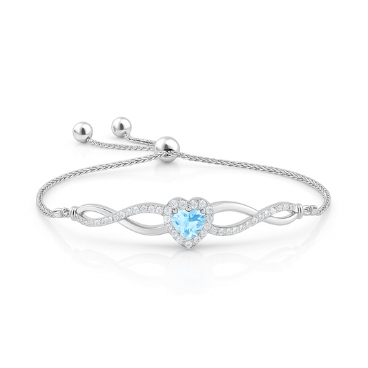 Heart-Shape Aquamarine Infinity Bolo Diamond Gold Bracelet