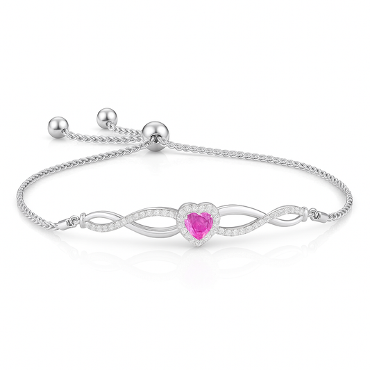 Heart-Shape Pink Sapphire Infinity Bolo Diamond Gold Bracelet