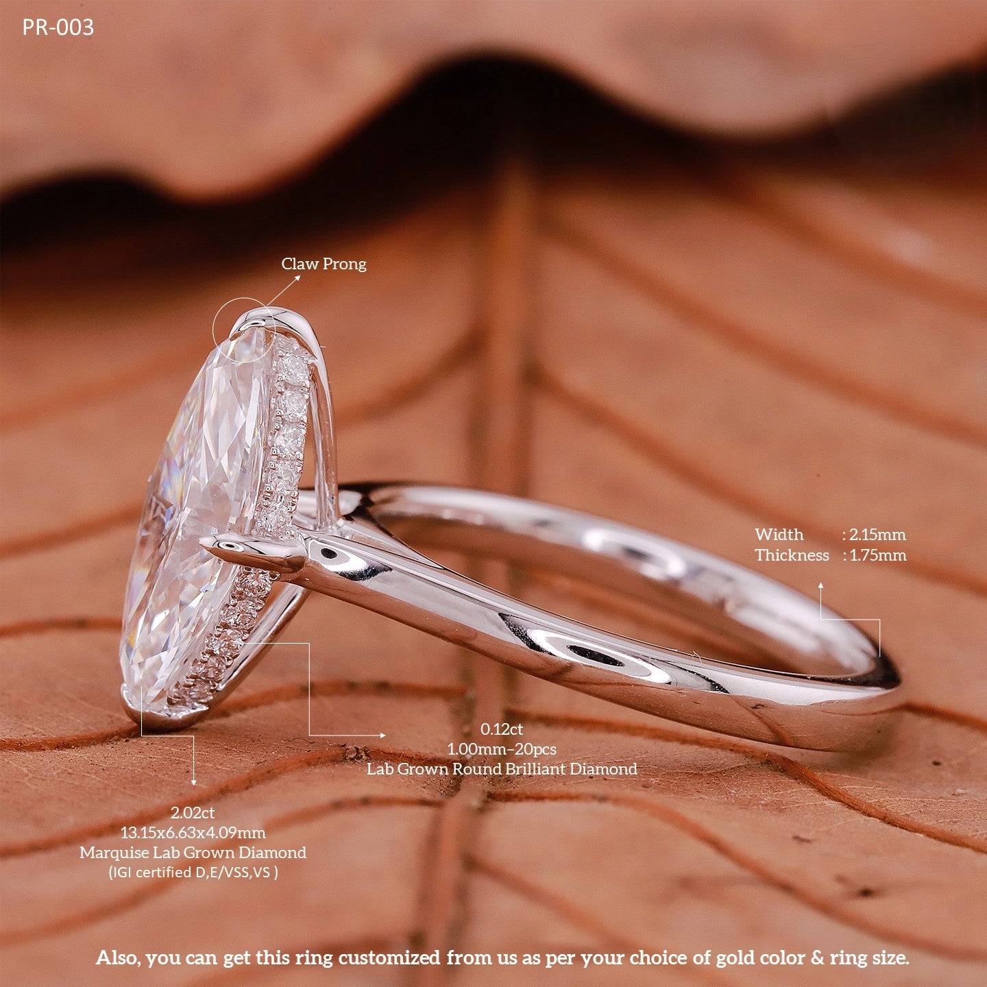 2ct Lab Grown Marquise Diamond Ring | IGI