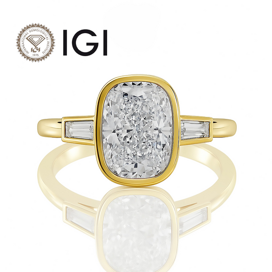 2ct Lab Grown Cushion Diamond Ring | IGI | Bezel Set Ring