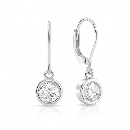 Bezel Setting Round Lab Grown Hoop Stud Drop Diamond Earrings