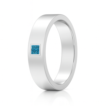 Gypsy Set Princess Enhanced Blue Diamond Men's Wedding Ring