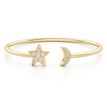 Pave-Set Diamond Star and Moon Flex Bangle