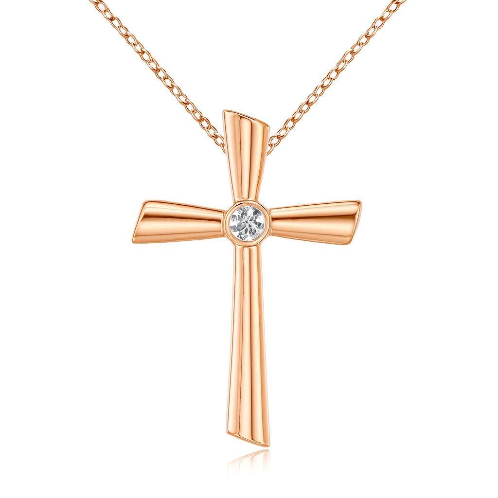 Bezel-Set Solitaire Round Diamond Cross Pendant