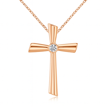 Bezel-Set Solitaire Round Diamond Cross Pendant
