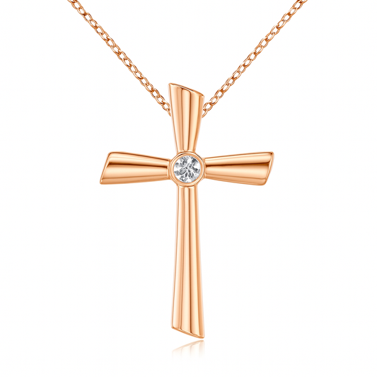 Bezel-Set Solitaire Round Diamond Cross Pendant
