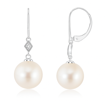 Freshwater Pearl Earrings with Pavé-Set Diamond