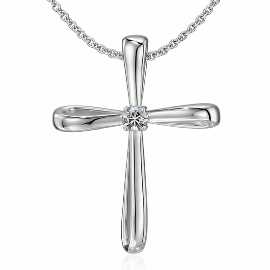 Round Diamond Ribbon Twist Cross Pendant