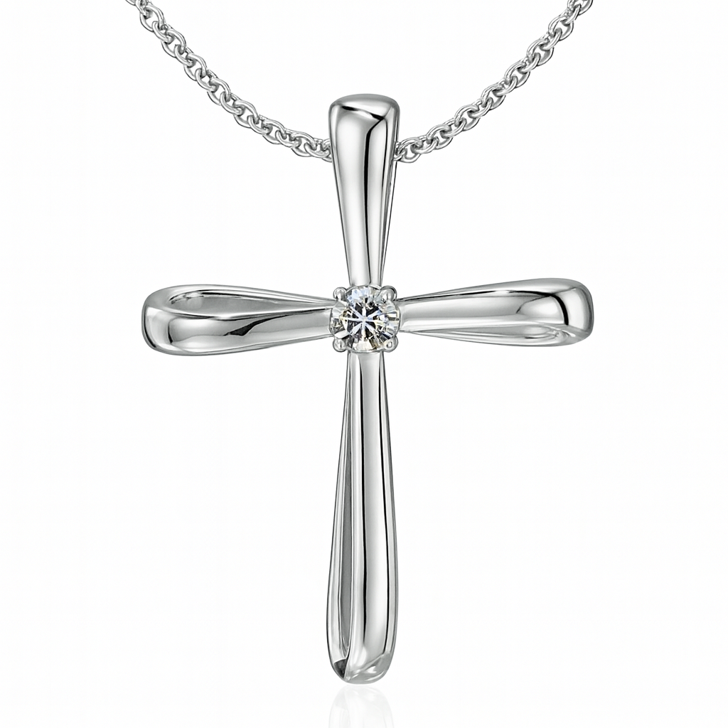 Round Diamond Ribbon Twist Cross Pendant