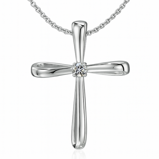 Round Diamond Ribbon Twist Cross Pendant