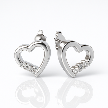 4 Prong Round White Gold Lab Grown Heart Shaped Designer Diamond Earrings