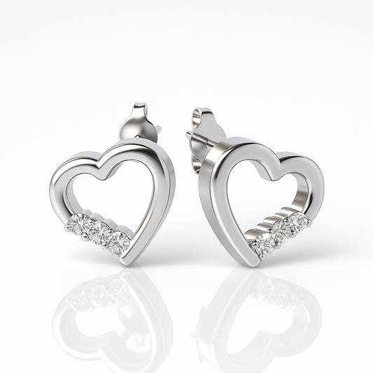 4 Prong Round White Gold Lab Grown Heart Shaped Designer Diamond Earrings