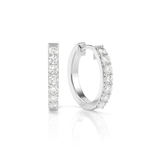 Pave Setting Round Lab Grown Classic Hoop Pair Diamond Earrings