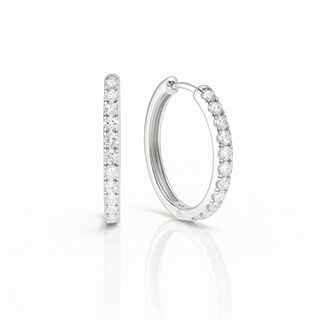 4 Prong Round White Gold Lab Grown Delicate Clip On Hoop Pair Diamond Earrings