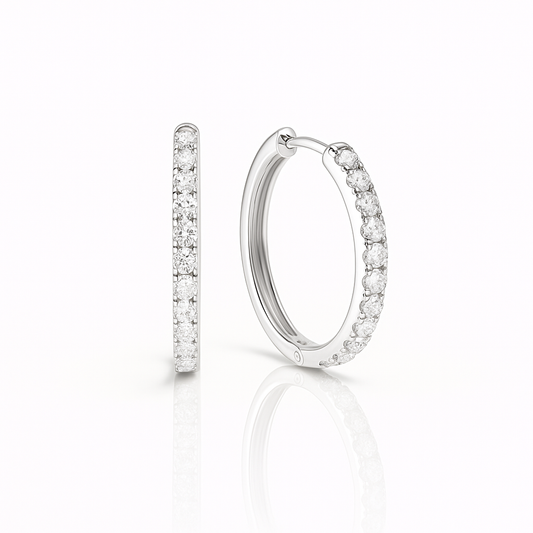 4 Prong Round White Gold Lab Grown Delicate Clip On Hoop Pair Diamond Earrings