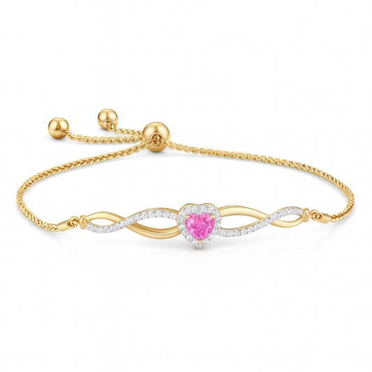 Heart-Shape Pink Sapphire Infinity Bolo Diamond Gold Bracelet