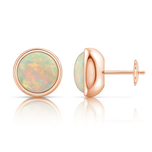 Bezel Set Opal Solitaire Stud Earrings