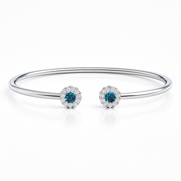 Enhanced Blue and White Diamond Open Flex Floral Bangle