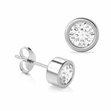 Bezel Setting Round Lab Grown Classic Stud Pair Diamond Earrings