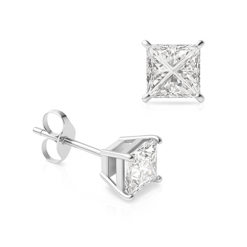 4 Prong Princess White Gold Lab Grown Regalia Stud Pair Diamond Earrings