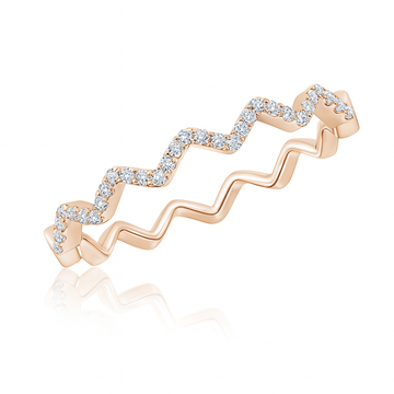 Classic Round Diamond Zig Zag Ring Solid Gold Metal