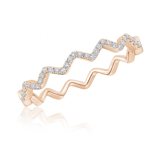 Classic Round Diamond Zig Zag Ring Solid Gold Metal