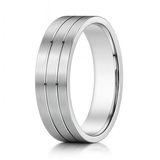 Satin Parallel Grooved Men's Comfort Fit Wedding Band