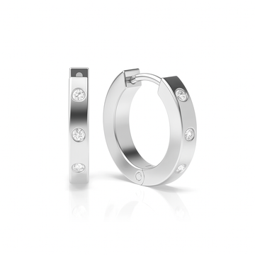 Flush Setting Round White Gold Lab Grown Petit Hoop Pair Diamond Earrings