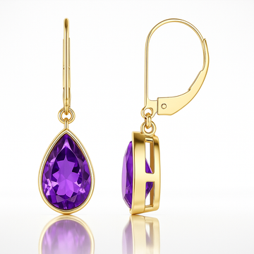 Pear Amethyst Lever back Drop / Dangle Earrings with Diamond