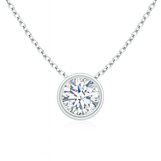 18k Gold Bezel-Set Round Diamond Solitaire Pendant