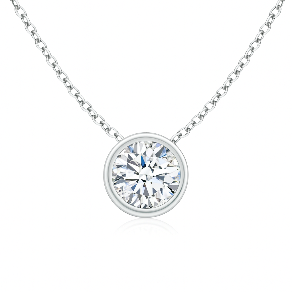 18k Gold Bezel-Set Round Diamond Solitaire Pendant