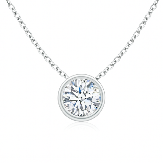 18k Gold Bezel-Set Round Diamond Solitaire Pendant