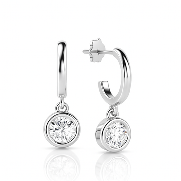 Bezel Setting Round White Gold Lab Grown Huggies Drop Diamond Earrings