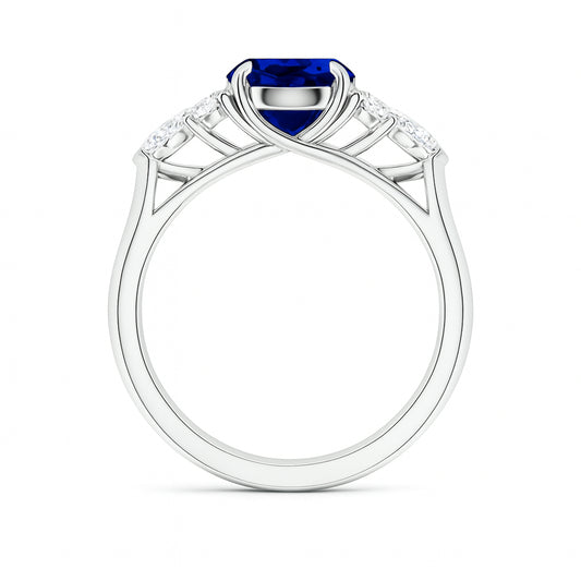 Lab Grown Oval Blue Sapphire Engagement Ring with Diamonds