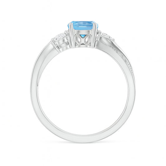 Round Aquamarine and Diamond Twisted Vine Design Engagement Ring