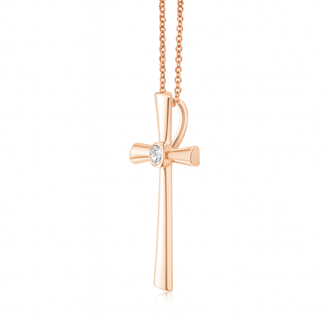 Bezel-Set Solitaire Round Diamond Cross Pendant