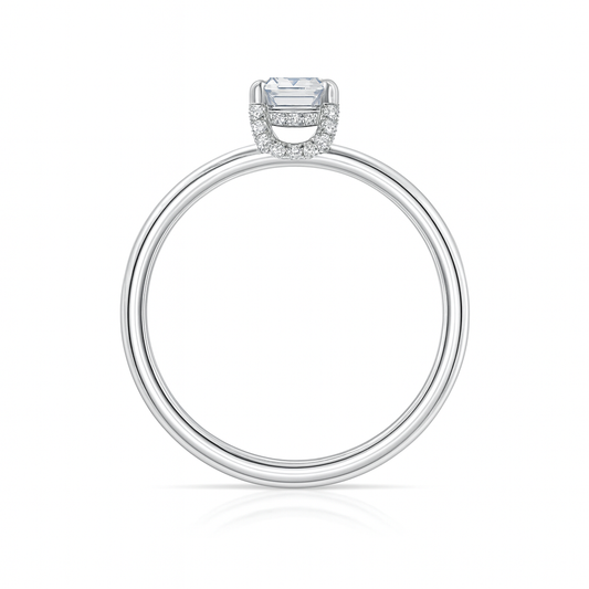 Emerald-Cut Lab-Grown Diamond Engagement Ring with Hidden Halo