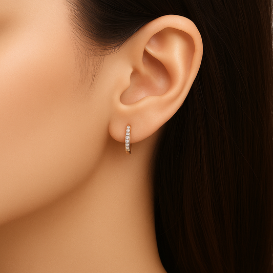 Pave Setting Round Lab Grown Classic Hoop Pair Diamond Earrings