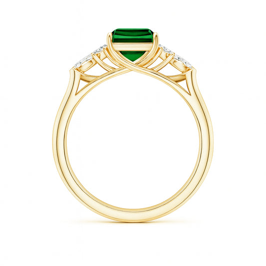 Lab Grown Emerald Cut Emerald Engagement Ring with Diamonds