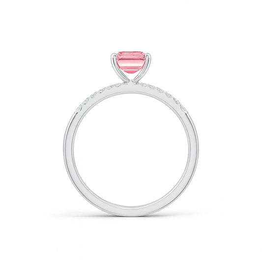 Lab Grown Emerald Cut Fancy Intense Pink Diamond Engagement Ring