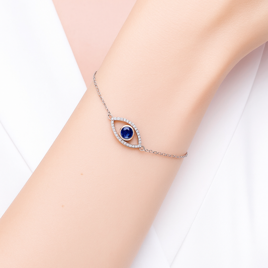 Lab-Grown Bezel-Set Sapphire and Diamond Evil Eye Bracelet