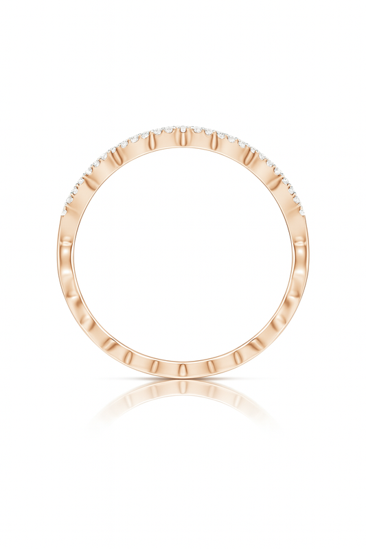 Classic Round Diamond Zig Zag Ring Solid Gold Metal