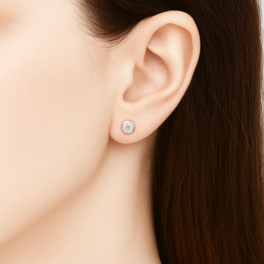 Bezel Setting Round Lab Grown Classic Stud Pair Diamond Earrings