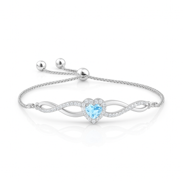 Heart-Shape Aquamarine Infinity Bolo Diamond Gold Bracelet