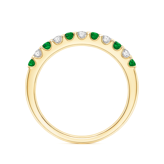 Emerald and diamond half eternity ring