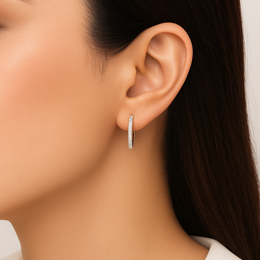 4 Prong Round White Gold Lab Grown Delicate Clip On Hoop Pair Diamond Earrings