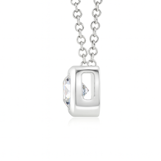 18k Gold Bezel-Set Round Diamond Solitaire Pendant