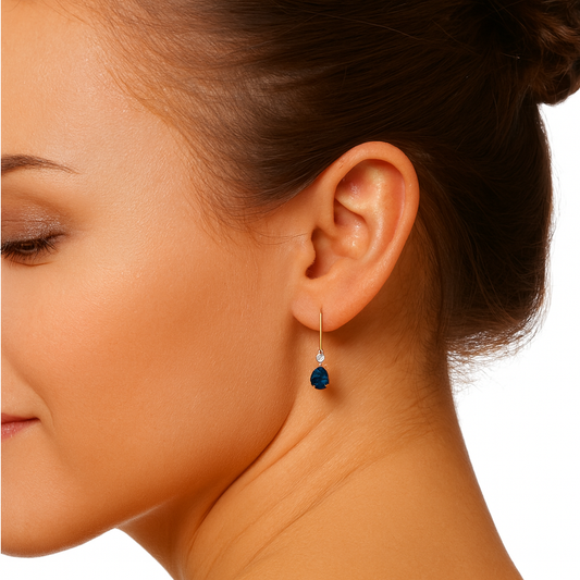 Pear-Shape London Blue Topaz Lever back Drop/Dangle Earrings with Diamond