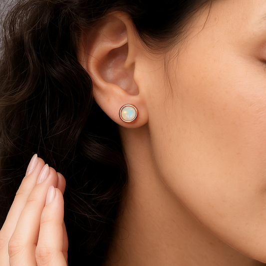 Bezel Set Opal Solitaire Stud Earrings