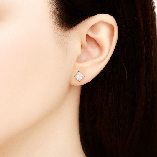 4 Prong Princess White Gold Lab Grown Regalia Stud Pair Diamond Earrings